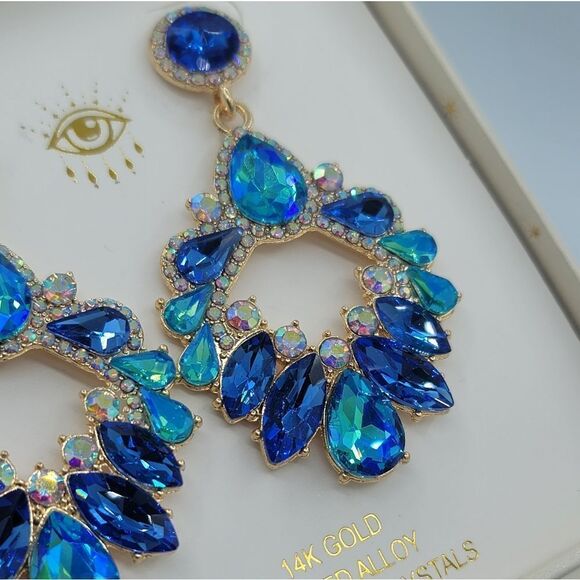 Eye Candy Earrings Luxe Blue Green Gold Plated Glass Crystals Earrings #545 - Picture 12 of 16